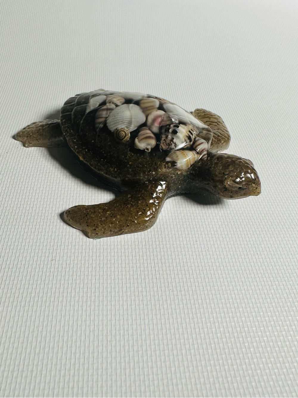 Resin Sea Turtle Figurine with Seashells and Sand
